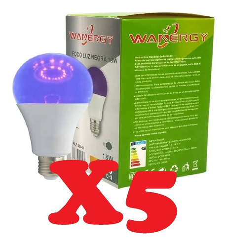 Imagen 1 de 1 de Paquete 5 Focos Led Luz Negra 18w (180 W) Fiestas Luz Neon