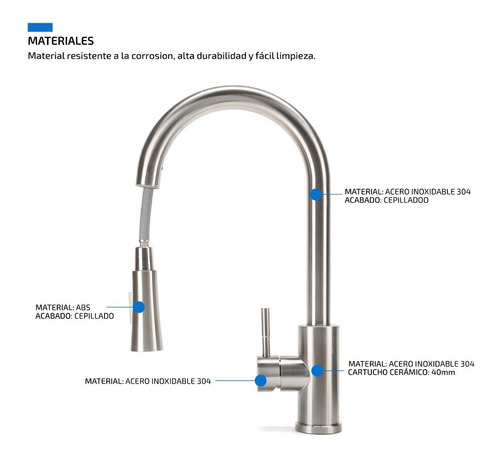 Imagen 8 de 10 de Griferia Para Cocina Monocomando Canilla Extensible De Acero