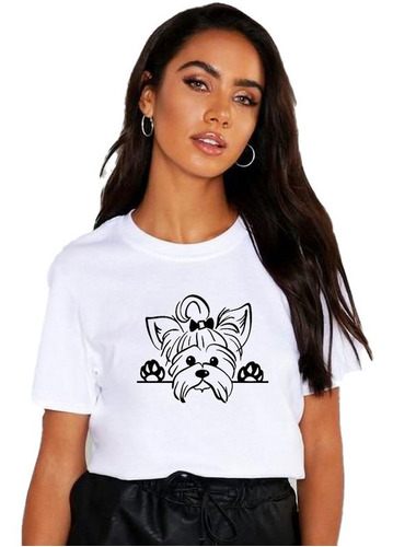 Polera Dama Estampada Algodon Perrita Yorkshire Terrier 336