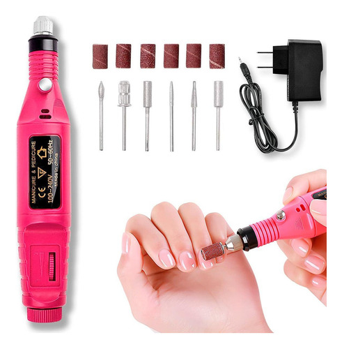 Mini Motor Recarregável Rosa Lixar Unhas Portátil