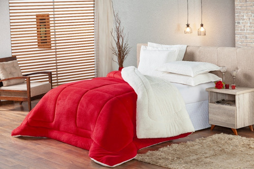 Coberdrom Edredom King Size Sherpa De Carneiro E Manta Soft Cor Vermelho