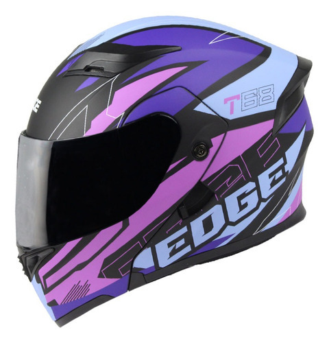 Casco Moto Edge Boss T68 Abatible Doble Visor Dot Color Negro/Púrpura Talla L-(59-60 cm) Tamaño del casco L (59-60 cm)