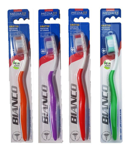 Escova De Dente Clean Action Bianco Média 33mm Kit 12 Peças