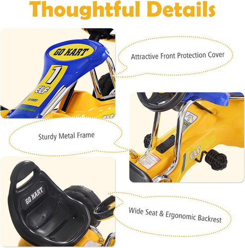 Carro Para Niños Tipo Go Kart Color Amarillo Marca Costzon