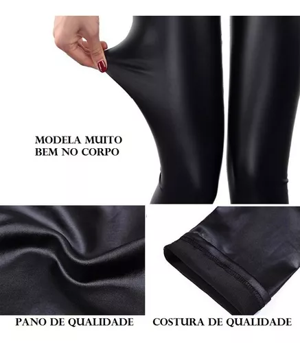 Calça Legging Cirre Cintura Alta Brilho Molhado Couro Lycra