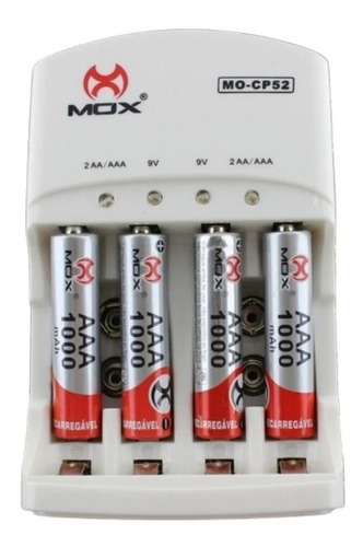 Imagem 2 de 2 de 4 Pilha Recarregável Mox Aa Aaa + Carregador Rápido Bivolt