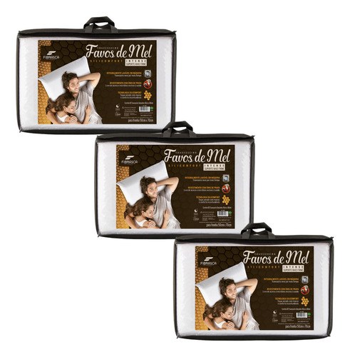 Kit Com 3 Travesseiros Favos De Mel Intense - Macio