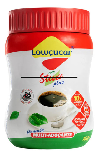 Kit Com 5 Adoçante Lowçucar Plus Com Stévia Em Pó Pote 150g