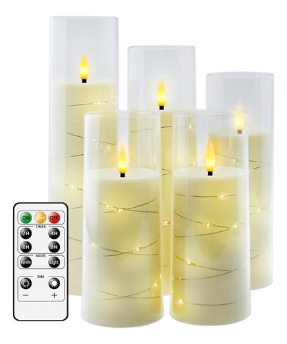 Velas Led Con Temporizador Parpadeantes A Pila 5 Unidades 