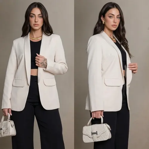 Blazer Alfaiataria Feminino Max Casual Terninho Elegante Bege ( - foto 1