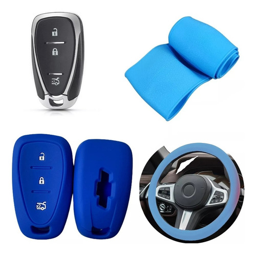 Cubre Volante + Funda Llave Silicona Chevrolet Cruze Azul