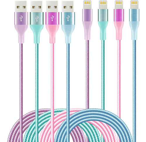 Paquete De 4 Cables Lightning Para iPhone, 4 Colores, Cable