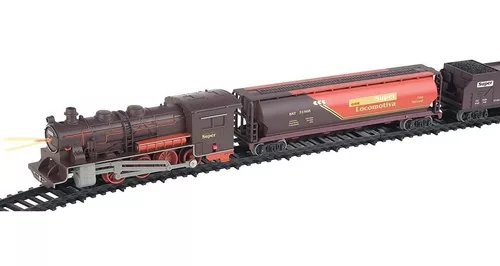 Trem Locomotiva Com Túnel Luz E Som 49 Peças 5,3m De Trilhos 8001 - Braskit  em Promoção na Americanas