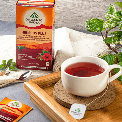 Chá Hibisco Hortelã Canela Ceilão 25 Sachês Organic India