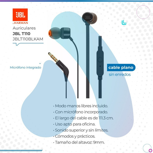 Imagen 2 de 10 de Auriculares In-ear Jbl Tune 110 Jblt110blkam Black