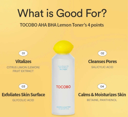 Tocobo Aha Bha Lemon Toner 150 Ml - Exfoliante Facial