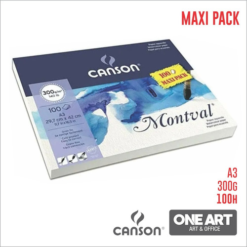 Block Acuarela Canson Montval Gf A3 300g Maxipack 100 Hojas