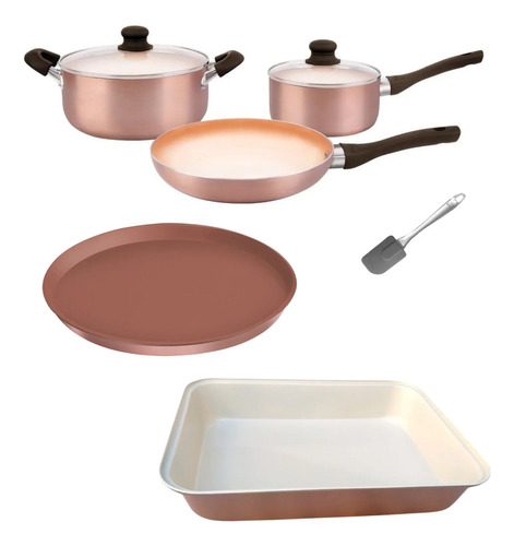 Set 7pz Olla Sarten Pizzera Asader 34cm Hudson Ceramica