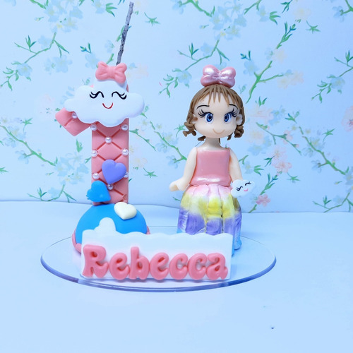 Imagem 3 de 3 de Vela Topo De Bolo Em Biscuit Chuva De Amor, Benças
