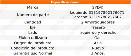 2- Amortiguadores Gas Traseros Clio 2002/2010 Syd