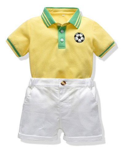 Conjunto De Pantalones Cortos Polo De Moda Infantil Amarillo Y Blanco 110cm (3 Años-4 Años)