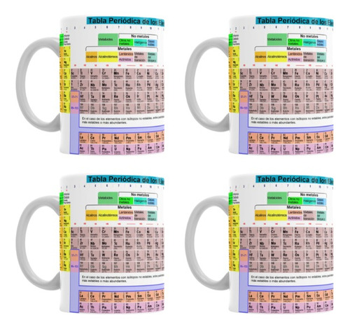 Juego Por 4 Tazas Jarro Mug Cerámica Tabla De Elementos