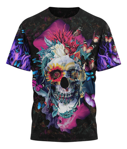 Lou Playera Unisex Skull Flower Tl04