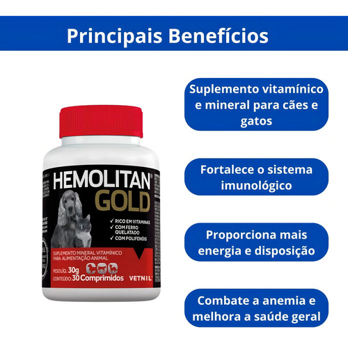 Kit 4 Hemolitan Gold Suplemento Vitaminico 30 Comprimidos