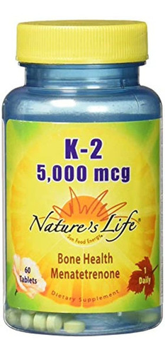 Nature's Life K-2, Menatetrenona, 5000 Mcg, 60 Tabletas