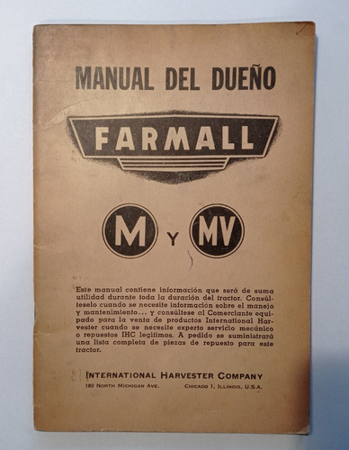 Manual Del Dueño Tractor Farmall M Y Mv - Año 1948