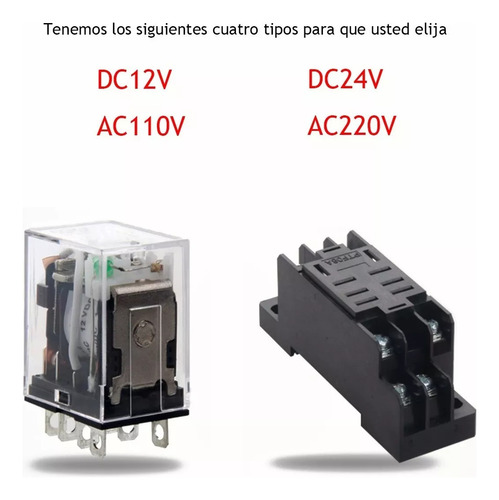 12vdc24vdc 110vac220vac(puede ) Bobina 8 Pin 10a Dpdt Led Indicador Relé De Alimentación Electromagnético Con Base Con Carril Din Ranurado De Aluminio, Ac110v