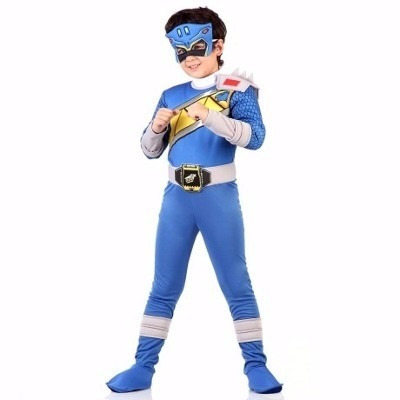 Fantasia Infantil Power Ranger Azul Dino Super Charge Luxo