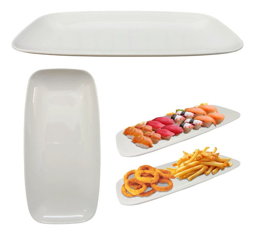 Travessa Retangular Branca Para Sushi E Finger Food Melamina