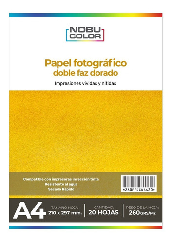 Papel Fotográfico Doble Faz Dorado A4 20 Hojas 260 Gr.