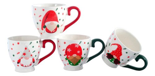 Tazas Navideñas De Porcelana Crown Baccara Capys 4 Pzas Color Blanco Gnomos