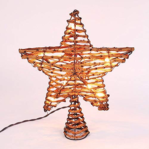 Christmas Tree Topper, 12-inch Rattan Star Treetop With...