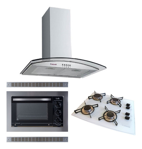 Kit Forno Embutir + Coifa Gourmet + Cooktop 4 B. Safanelli