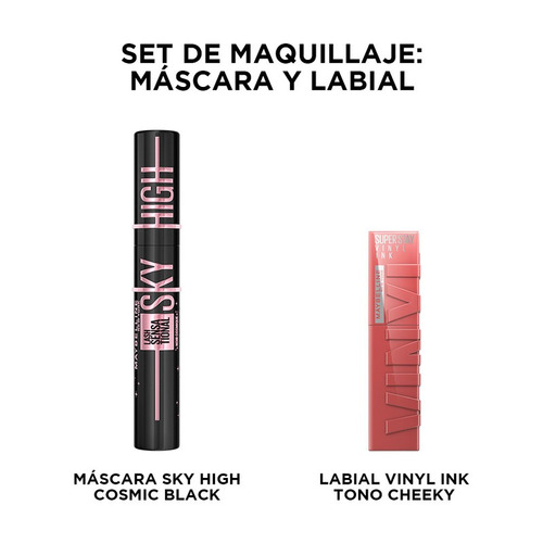 Imagen 1 de 7 de Kit Maybelline: Sky High Cosmic + Labial Vinyl Ink Cheeky