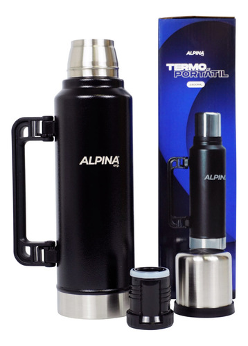Termo Acero Inoxidable Con Pico Cebador Alpina 1.4 Litros Negro
