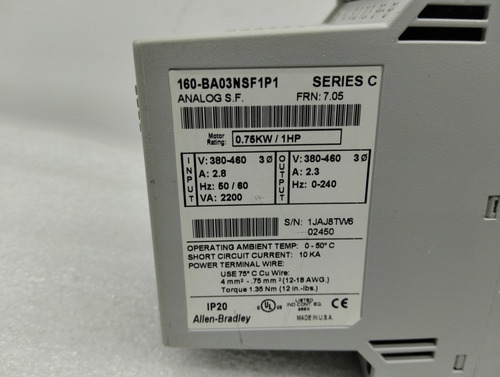 Variador De Frecuencia Allen-bradley 160-ba03nsf1p1 1hp 440v (Usado)