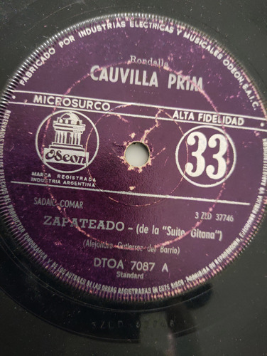 Vinilo Single De Cauvilla Prim - Zapateado ( P8