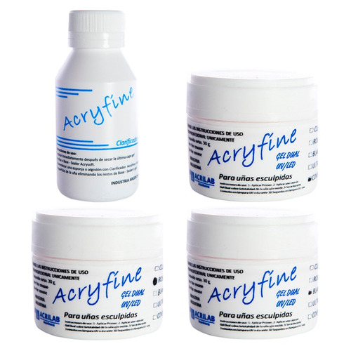 Acryfine Kit X3 Gel Uv/led Uñas 30g + Clarificador Gel 100ml