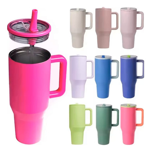 Termo 1200ml Doble Pared Térmico Acero Inoxidable Con Popote Verde Oscuro