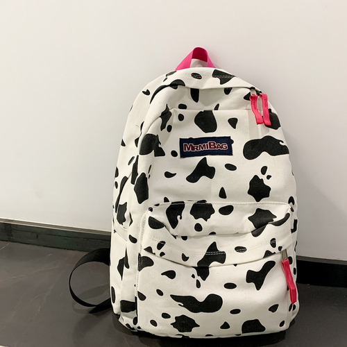 Mochila De Lona Para Mujer Con Estampado De Vaca Cebra, Bols