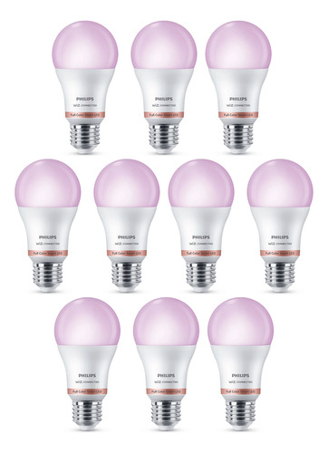 Combo X10 Lampara Led Bulbo Philips Wiz E27 Smart 8w A60 Rgb