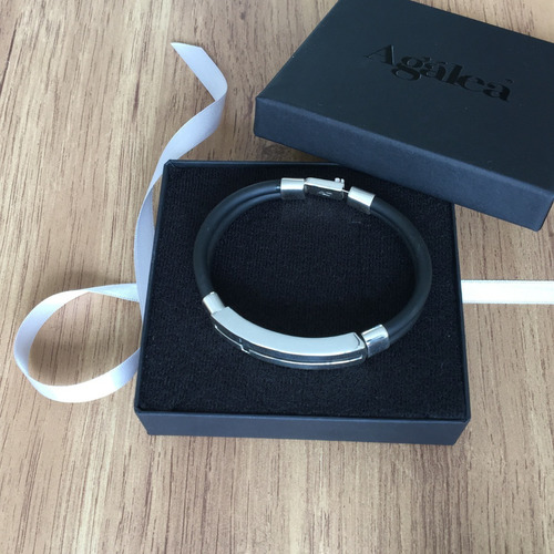 Imagen 7 de 9 de Pulsera De Caucho Y Plata .925 Hombre Cruz Calada Agálea