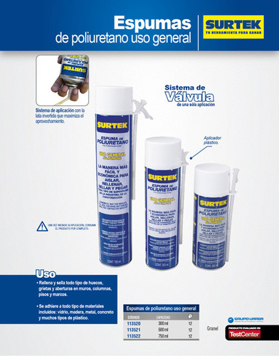 Paq C/12 Espuma De Poliuretano 500 Ml Surtek