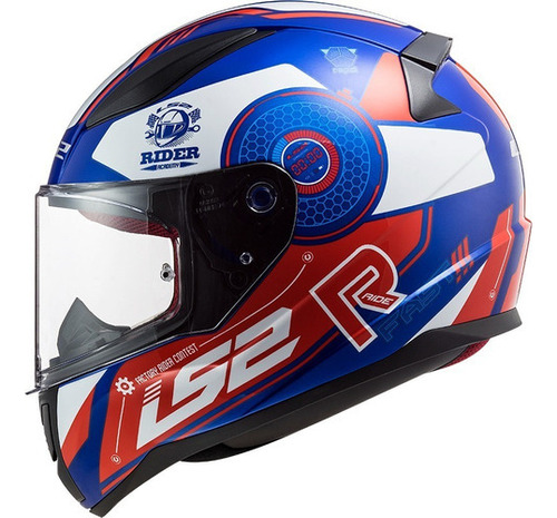 Capacete Ls2 Ff353 Rapid Stark Wht Red Gold Dourado # Cor Blue Red White / Azul com Vermelho e Branco Desenho Stratus Tamanho do capacete 61 / 62 cm