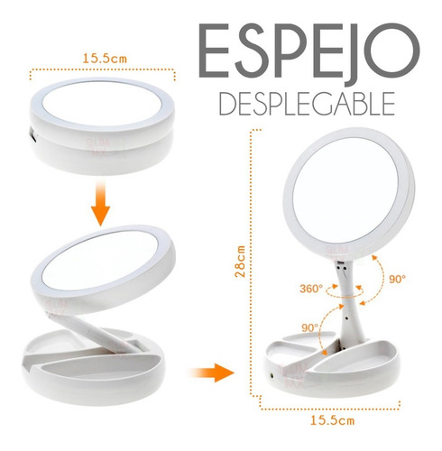 Imagen 5 de 6 de Espejo Alhajero Con Aumento Y Luz Led Dos Caras Organizador