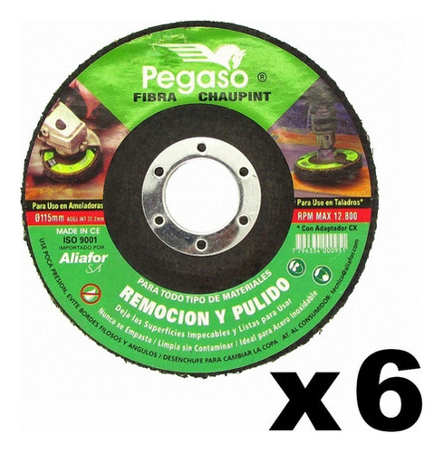 Pack X6 Discos Abrasivos Pulir Chaupint Pegaso Aliafor 115mm Color No aplica